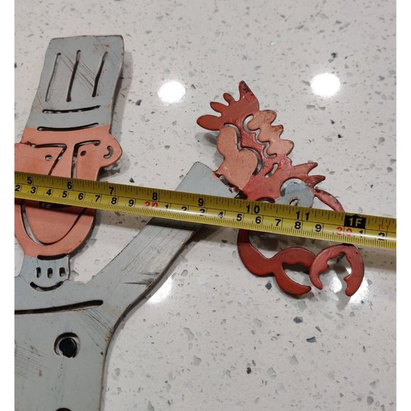 Laser Cut Metal Art Chef w/ Fork VS Lobster Towel Hooks 15" Rustic Shop Decor - Picture 14 of 16